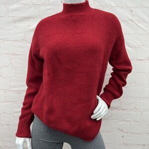 Women's Turtleneck Long Sleeve Casual Chunky Knitted Pullover Burgundy Sweater S